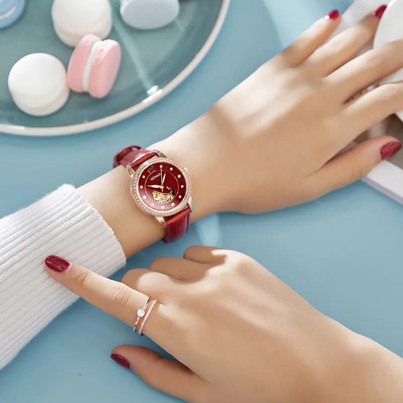 GEMAX Wrist Watch Automatic Mechanical Movement Cow Leather Strap Watch Women's Watch White Dial-10
