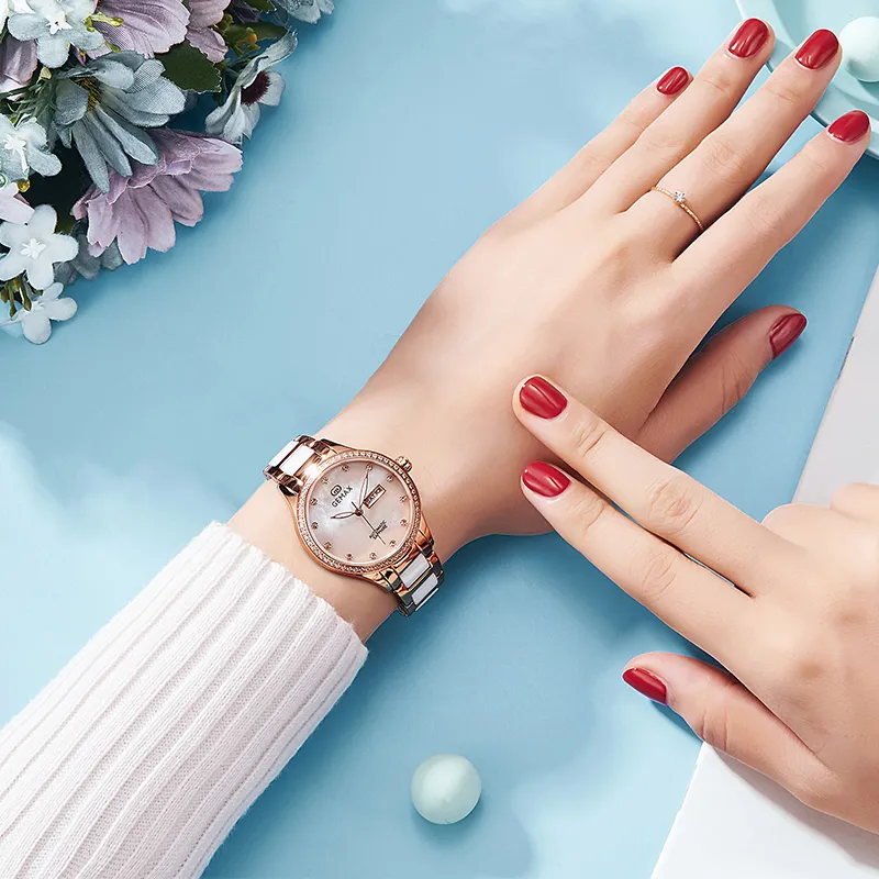 GEMAX Wrist Watch Automatic Mechanical Movement Ceramic Strap Watch Women's Watch Mother of Pearl Color Watch Dial-1