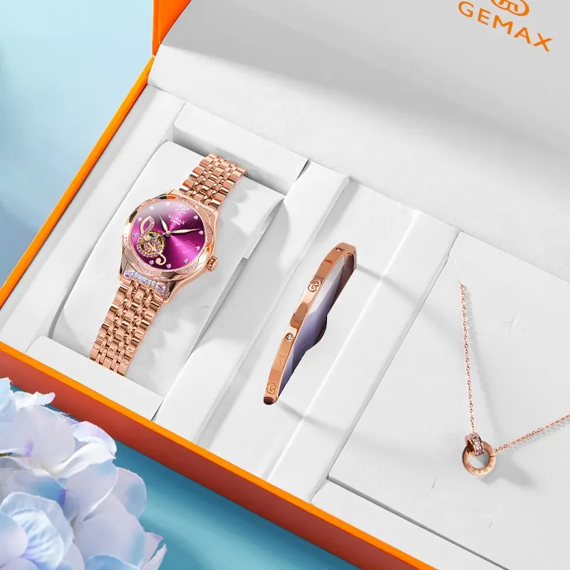 GEMAX Heart Series Automatic Mechanical Movement Stainless Steel Watchband Watch Women's Watch Multicolor Watch Dial-8
