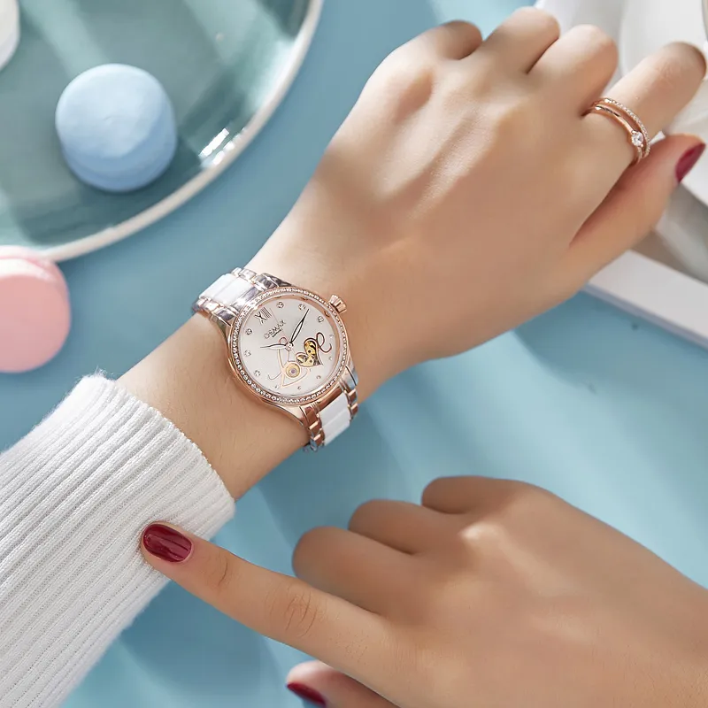 GEMAX Wrist Watch Automatic Mechanical Movement Ceramic Strap Watch Women's Watch White Dial-3