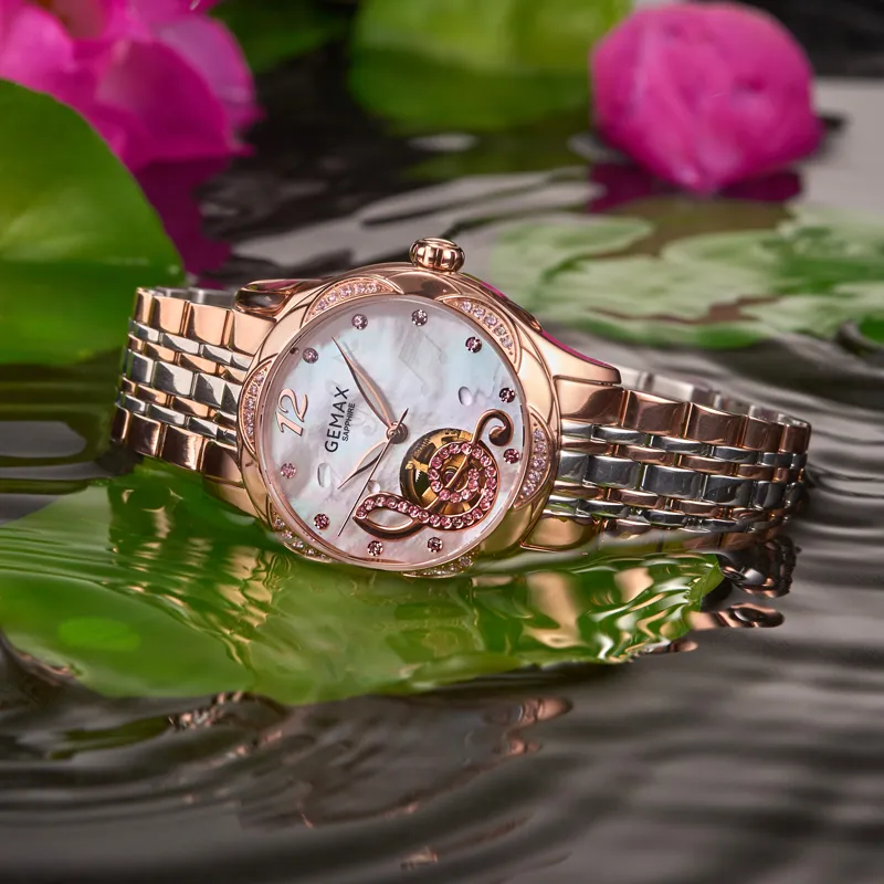 GEMAX Heart Series Automatic Mechanical Movement Stainless Steel Watchband Watch Women's Watch Multicolor Watch Dial-4