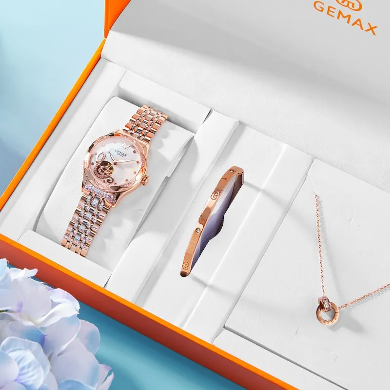 GEMAX Heart Series Automatic Mechanical Movement Stainless Steel Watchband Watch Women's Watch Multicolor Watch Dial-3