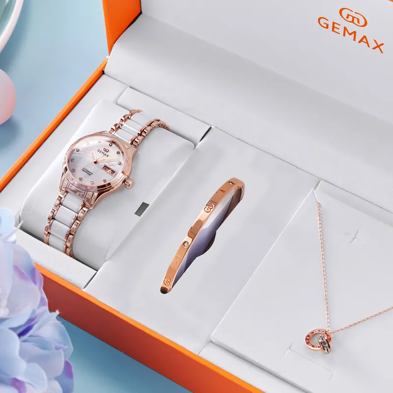 GEMAX Wrist Watch Automatic Mechanical Movement Ceramic Strap Watch Women's Watch Mother of Pearl Color Watch Dial-2