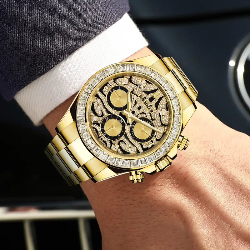 HAEMMER Automatic Mechanical Movement Stainless Steel Watchband Watch Men's Watches Gold Dial-2
