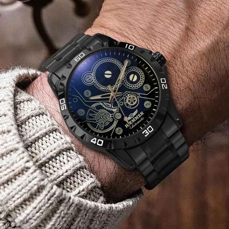HAEMMER Automatic Mechanical Movement Stainless Steel Watchband Watch Men's Watches Black Dial-4