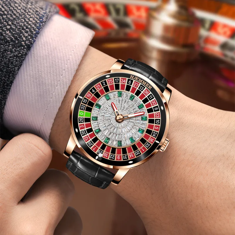 HAEMMER Gambling Disk Collection Automatic Mechanical Movement Genuine Leather Strap Watch Men's Watches Black Dial-7