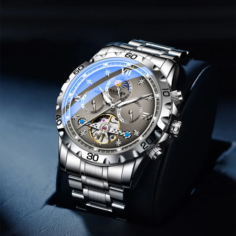 HAEMMER Automatic Mechanical Movement Steel Strap Watch Men's Watches Black Dial-13
