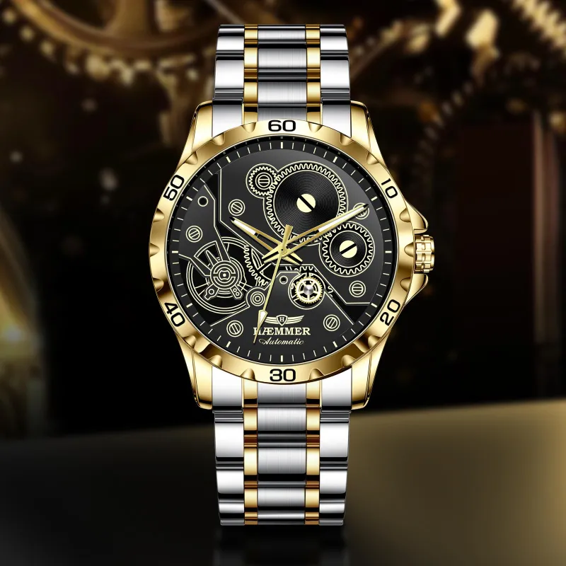 HAEMMER Automatic Mechanical Movement Stainless Steel Watchband Watch Men's Watches Black Dial-11