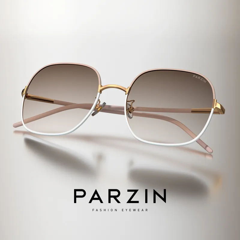 PARZIN Square Sunglasses Unisex White Tea Brown-4