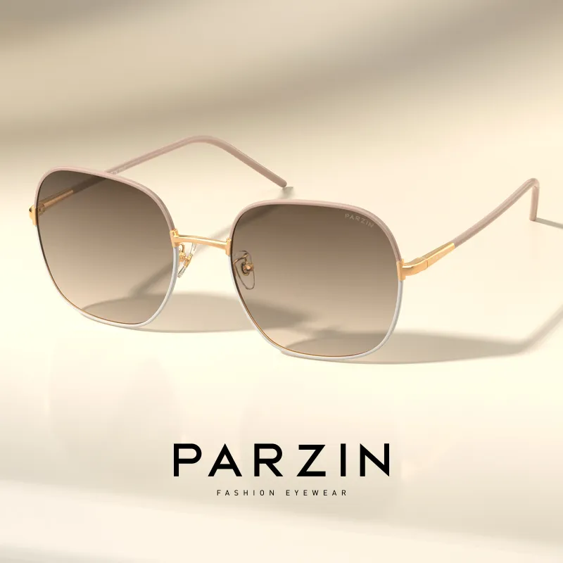 PARZIN Square Sunglasses Unisex White Tea Brown-3