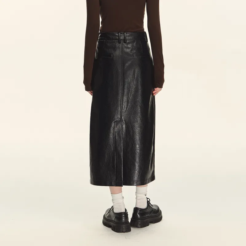 CLIMAX VISION Leather Long Skirts Women's Agate Black-1