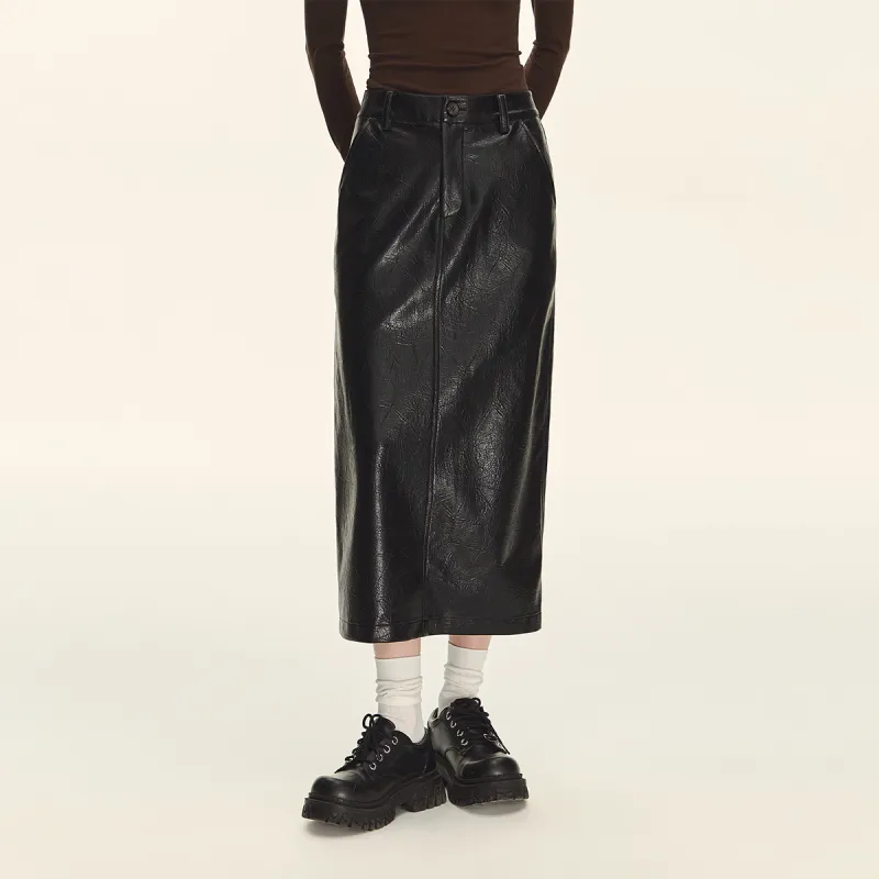CLIMAX VISION Leather Long Skirts Women's Agate Black-3