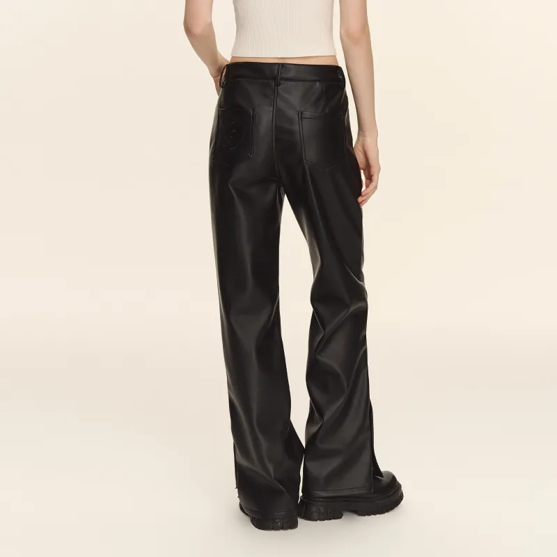 CLIMAX VISION Floral Script Series Leather Pants Women's Black-4