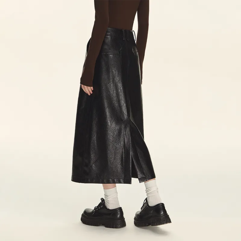 CLIMAX VISION Leather Long Skirts Women's Agate Black-2