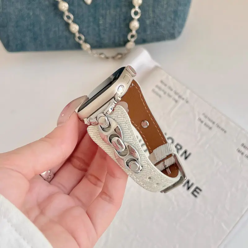 KVZUVUU Watch Band Apple Compatibility Metal, Denim Material-11
