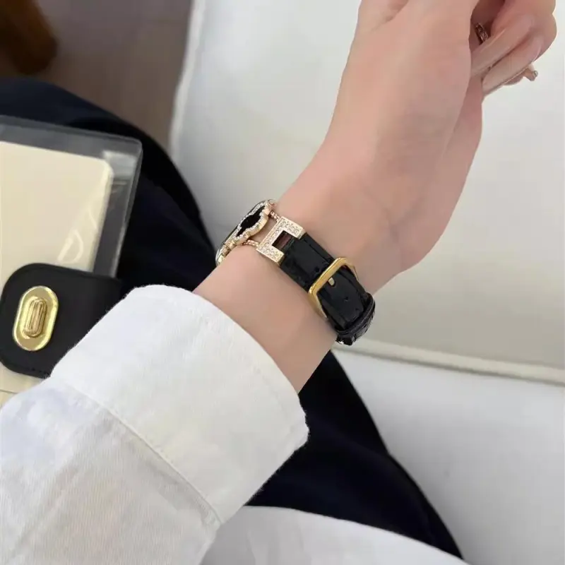 KVZUVUU Watch Band Apple Compatibility Metal Leather Material-9