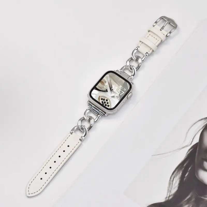 KVZUVUU Apple Compatibility Watch Band Metal, Leather Material-3