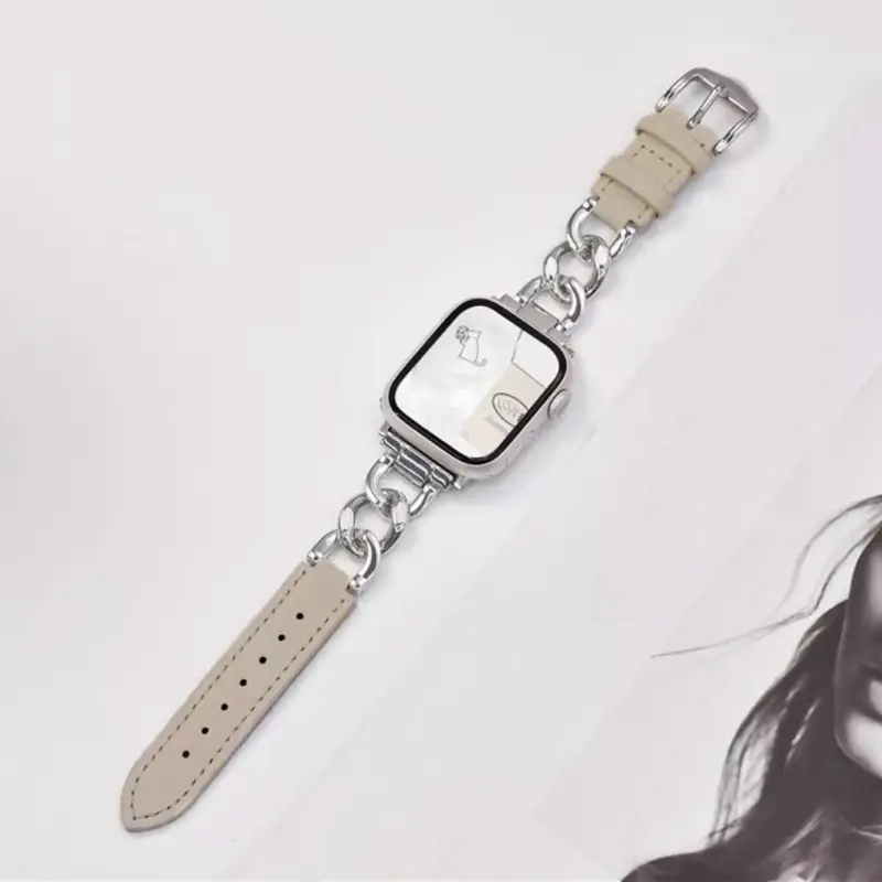 KVZUVUU Apple Compatibility Watch Band Metal, Leather Material-5