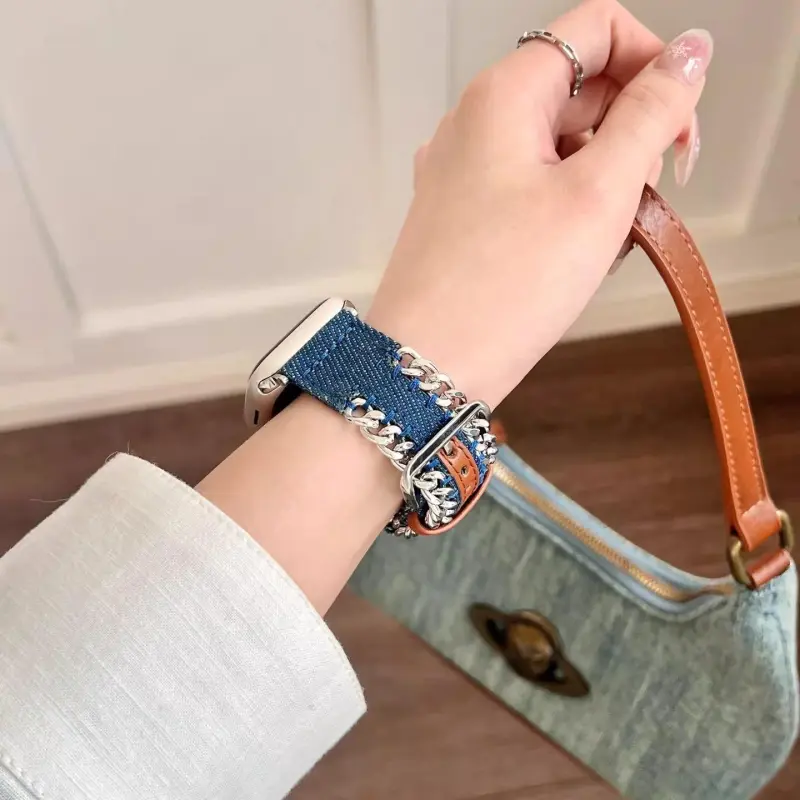 KVZUVUU Apple Compatibility Watch Band Denim Material-4