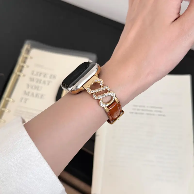 KVZUVUU Apple Compatibility Watch Band Metal, Leather Material-14