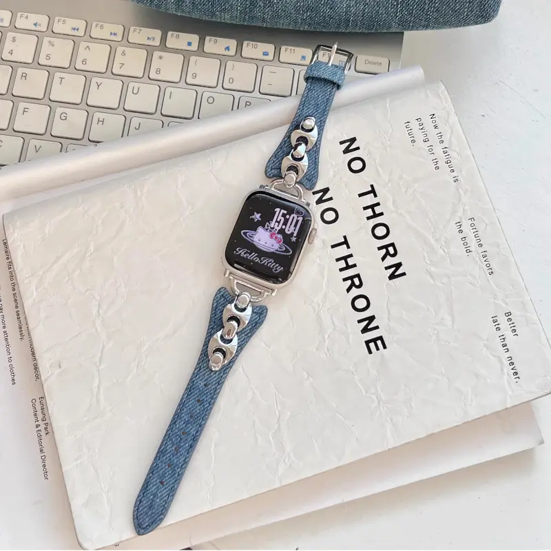 KVZUVUU Watch Band Apple Compatibility Metal, Denim Material-8