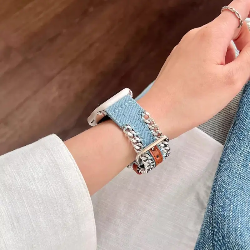 KVZUVUU Apple Compatibility Watch Band Denim Material-11