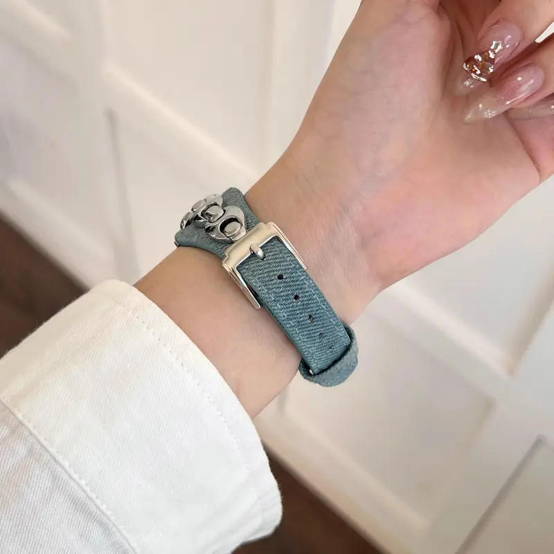 KVZUVUU Watch Band Apple Compatibility Metal, Denim Material-2