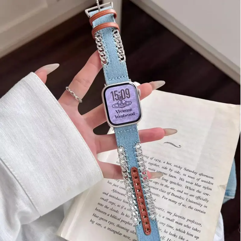 KVZUVUU Apple Compatibility Watch Band Denim Material-12