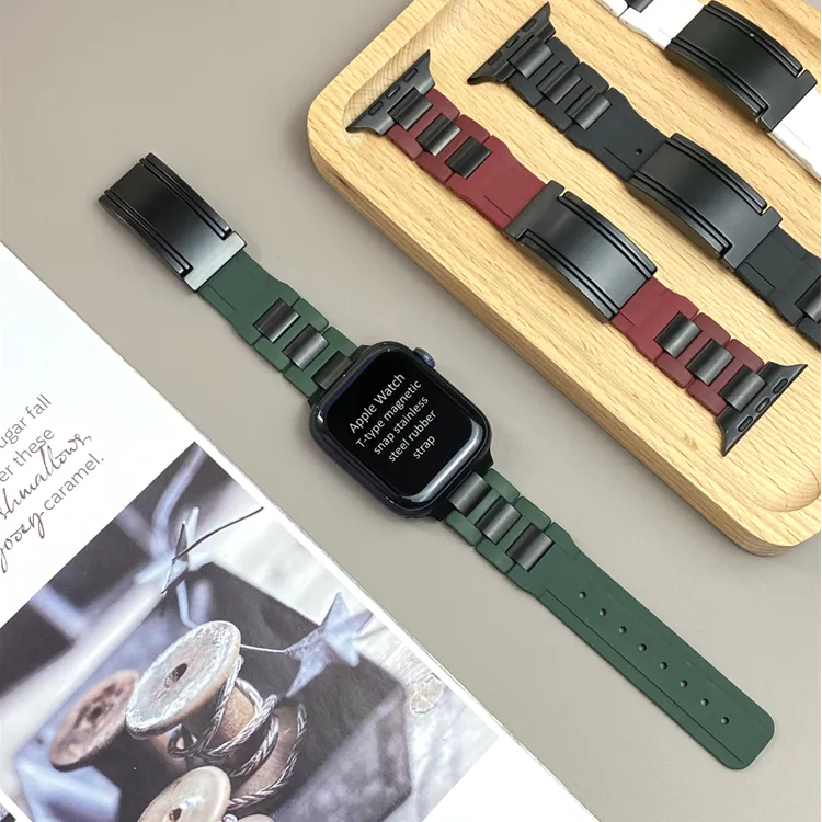 KVZUVUU Apple Compatibility Watch Band Stainless Steel, Rubber Material-41