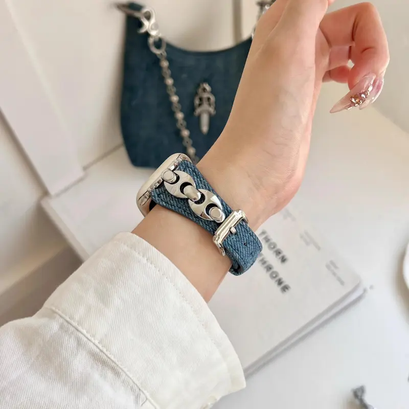 KVZUVUU Watch Band Apple Compatibility Metal, Denim Material-7