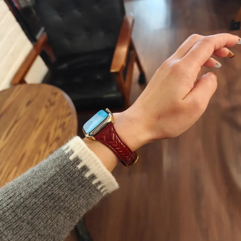 KVZUVUU Apple Compatibility Watch Band Cowhide Leather Material-4