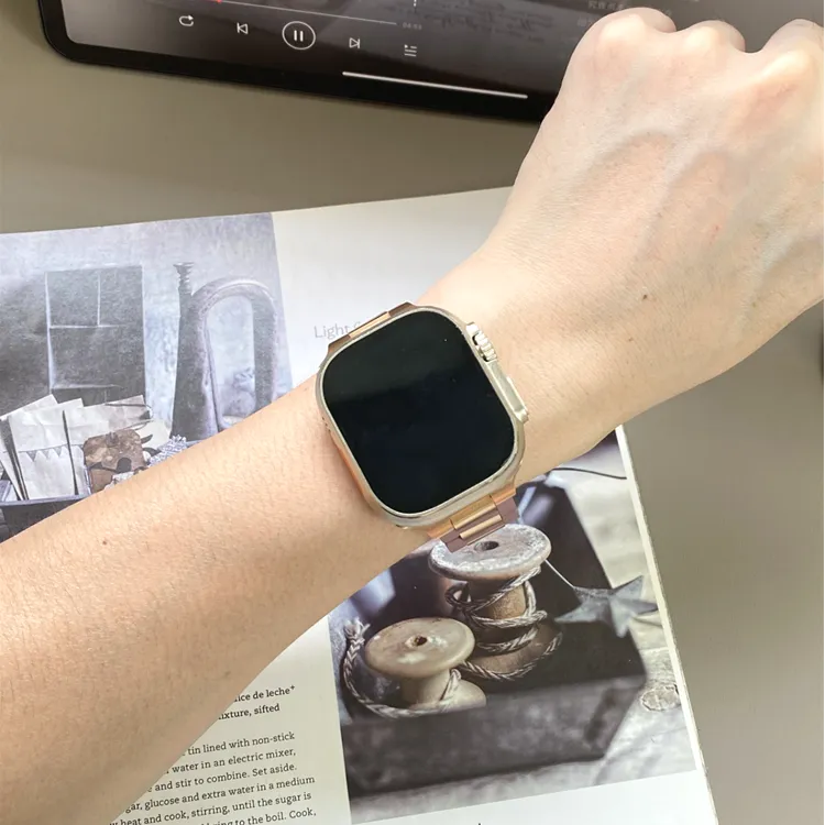 KVZUVUU Apple Compatibility Watch Band Stainless Steel, Rubber Material-44