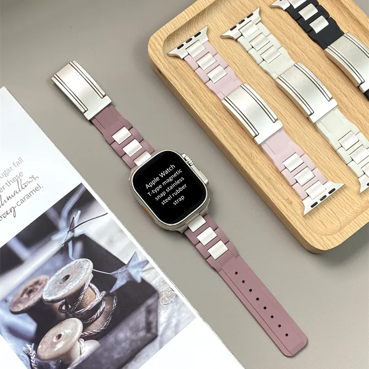 KVZUVUU Apple Compatibility Watch Band Stainless Steel, Rubber Material-53
