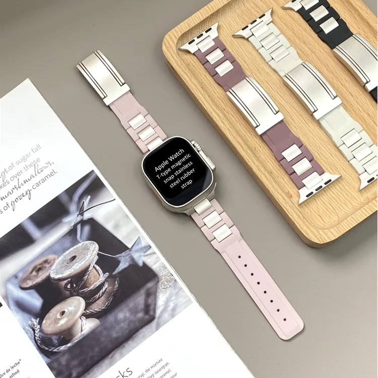 KVZUVUU Apple Compatibility Watch Band Stainless Steel, Rubber Material-5