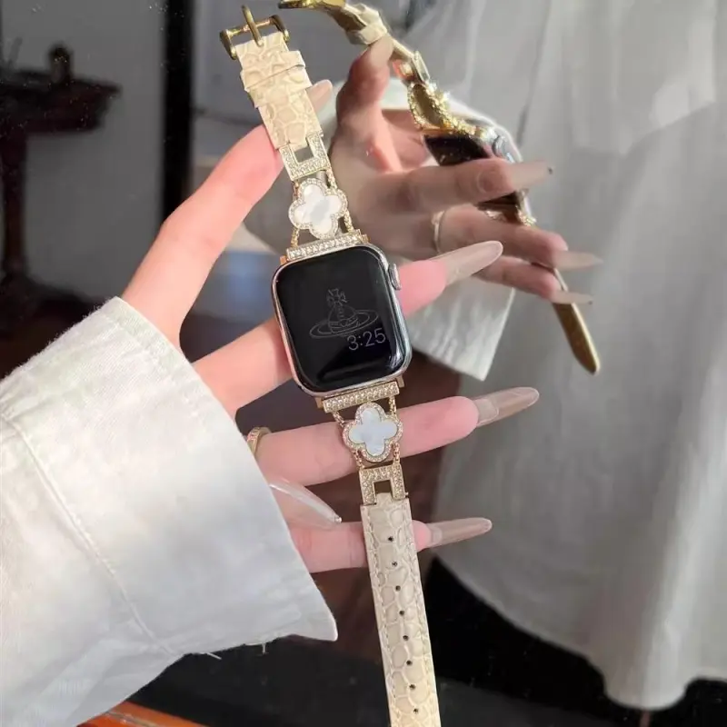 KVZUVUU Watch Band Apple Compatibility Metal Leather Material-5