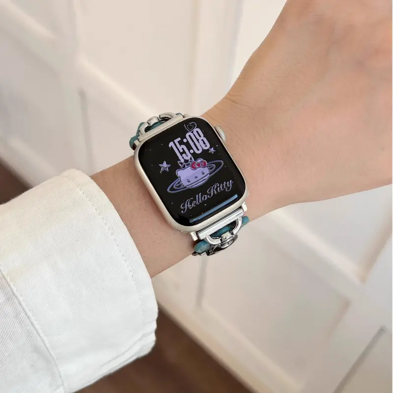 KVZUVUU Watch Band Apple Compatibility Metal, Denim Material-1