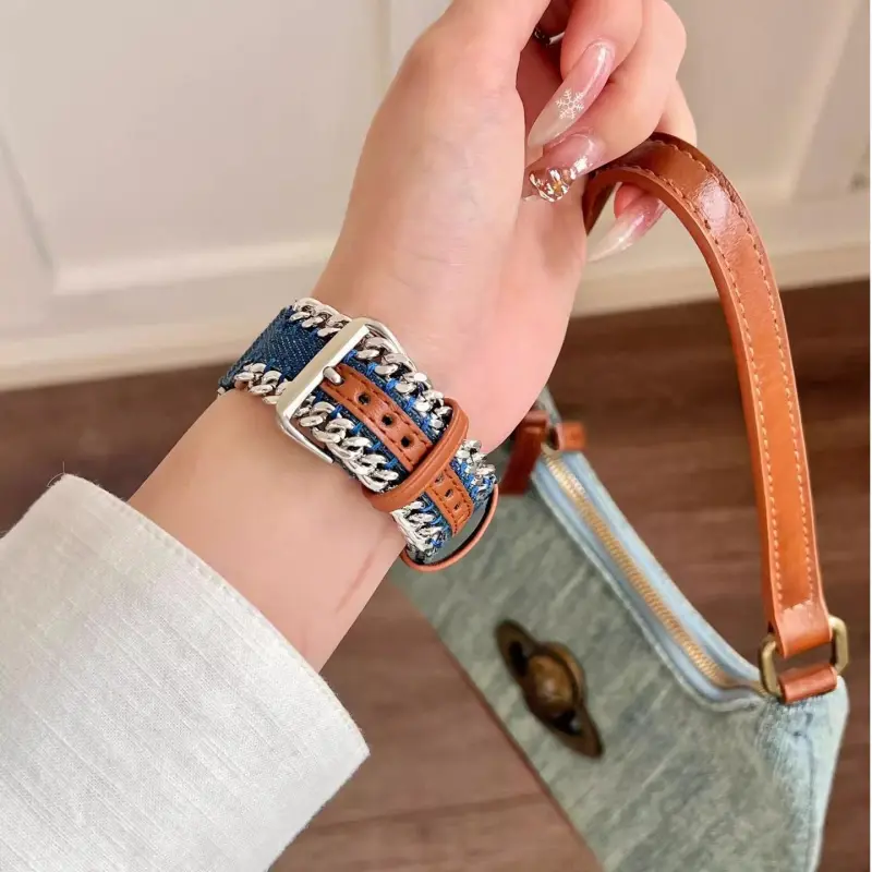 KVZUVUU Apple Compatibility Watch Band Denim Material-5