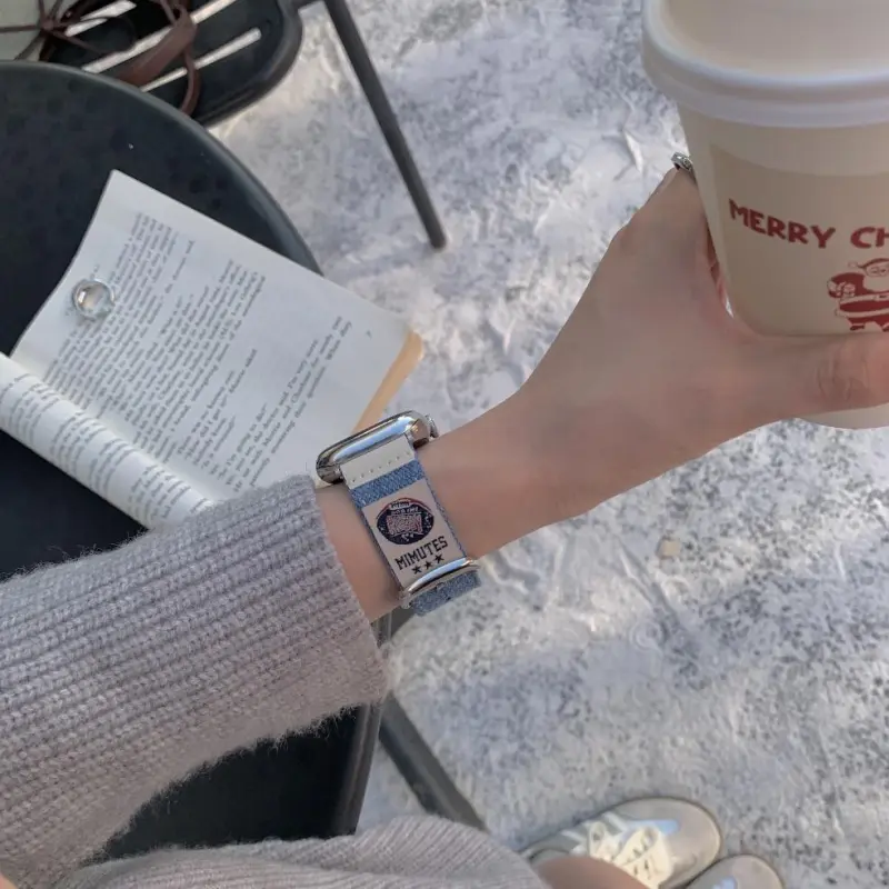 KVZUVUU Apple Compatibility Watch Band Denim Material-4