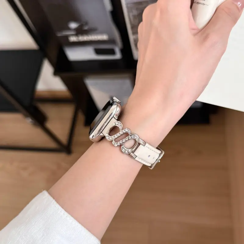 KVZUVUU Apple Compatibility Watch Band Metal, Leather Material-1