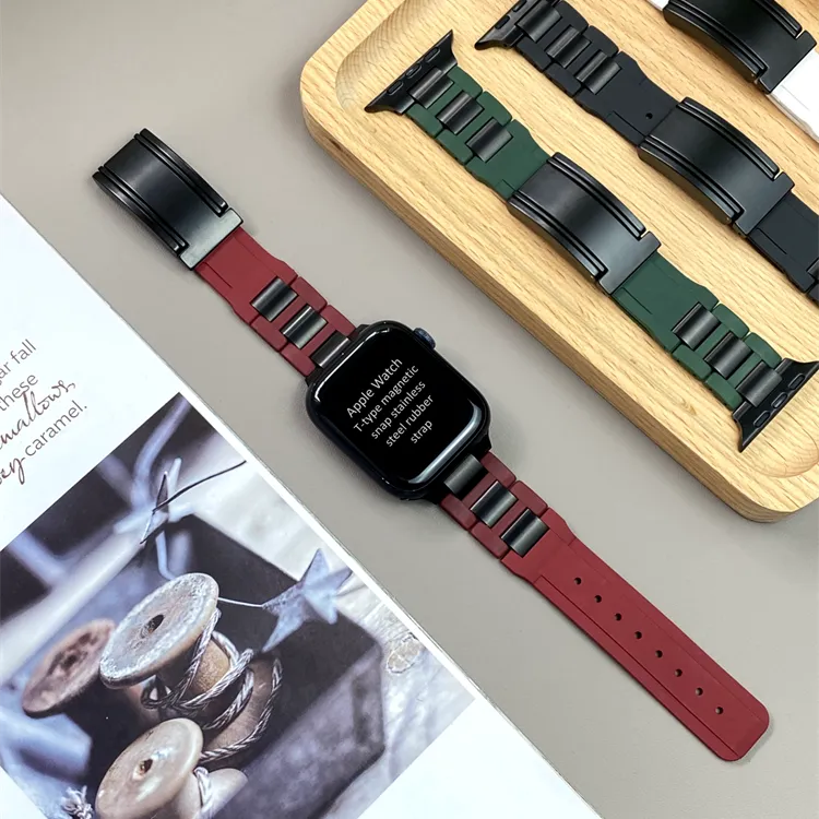 KVZUVUU Apple Compatibility Watch Band Stainless Steel, Rubber Material-23