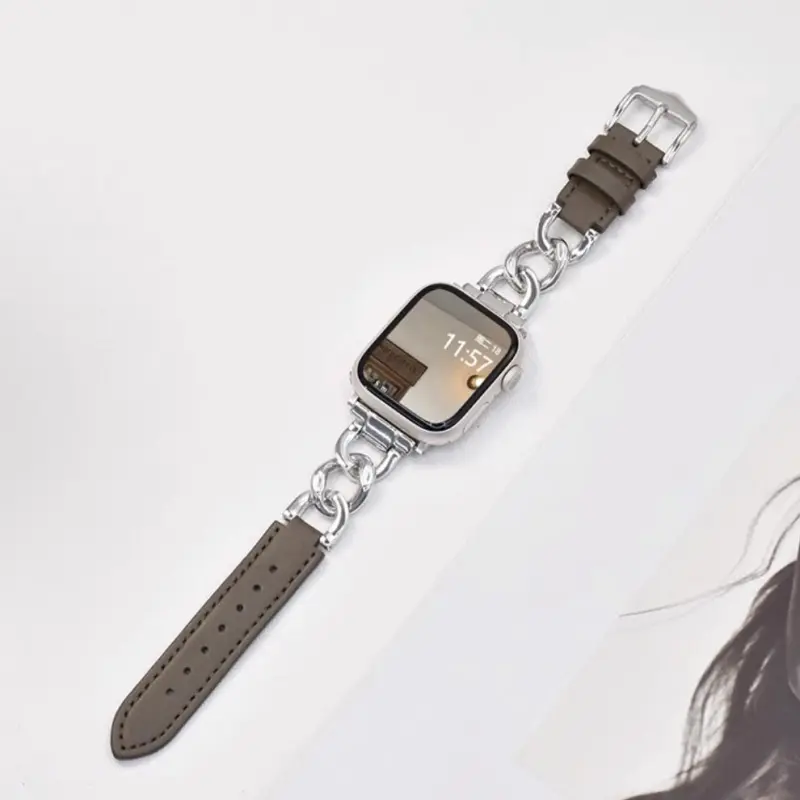 KVZUVUU Apple Compatibility Watch Band Metal, Leather Material-11