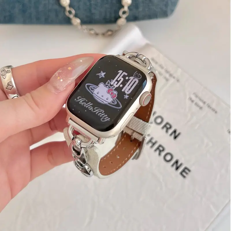 KVZUVUU Watch Band Apple Compatibility Metal, Denim Material-10