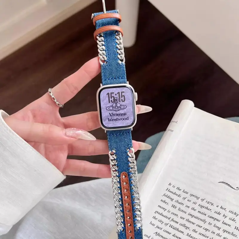 KVZUVUU Apple Compatibility Watch Band Denim Material-6