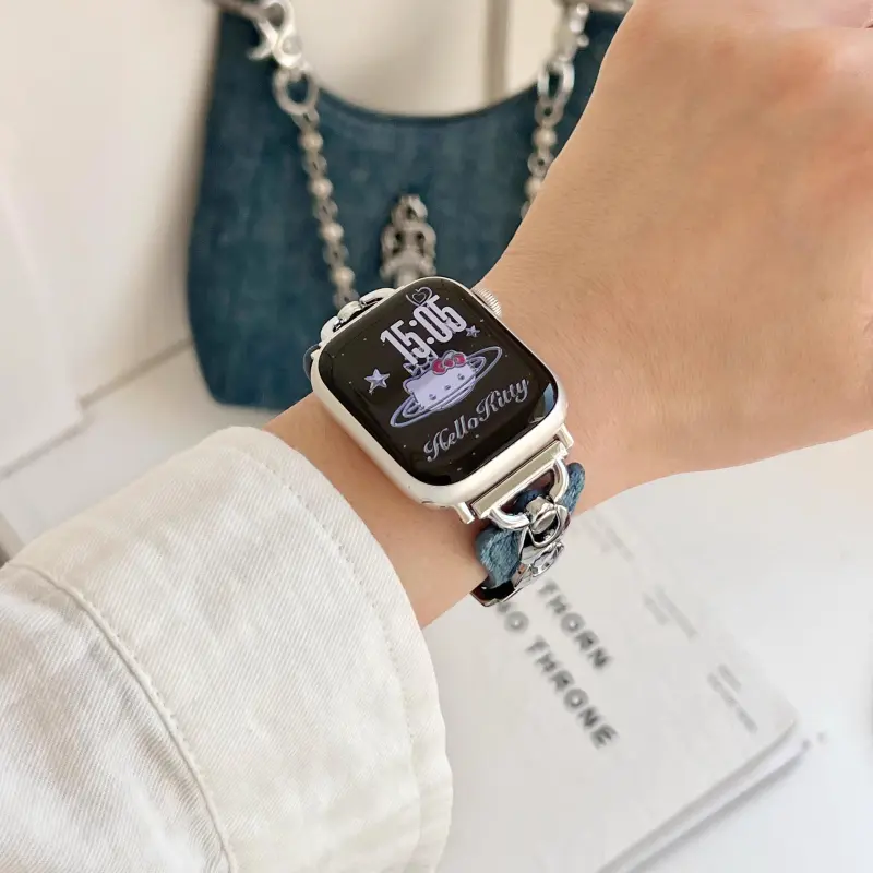 KVZUVUU Watch Band Apple Compatibility Metal, Denim Material-6