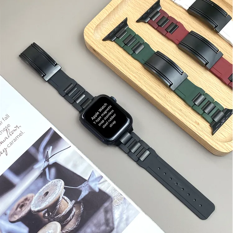 KVZUVUU Apple Compatibility Watch Band Stainless Steel, Rubber Material-11