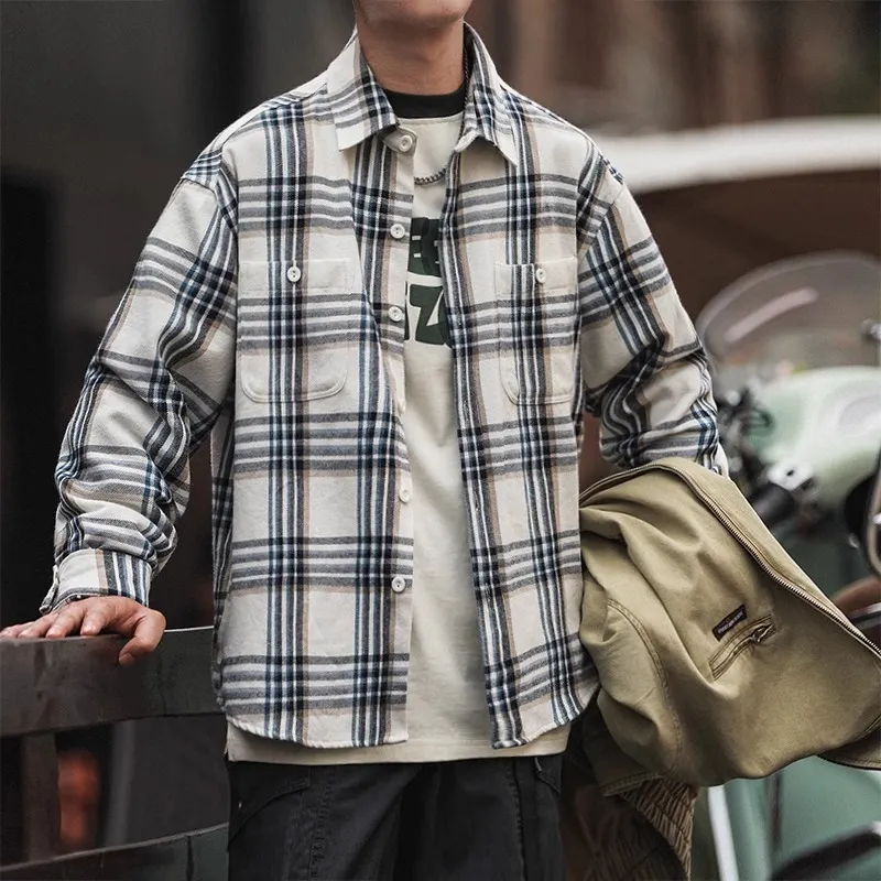 HEEMKIZOO Shirt Men's Blue White Plaid-2