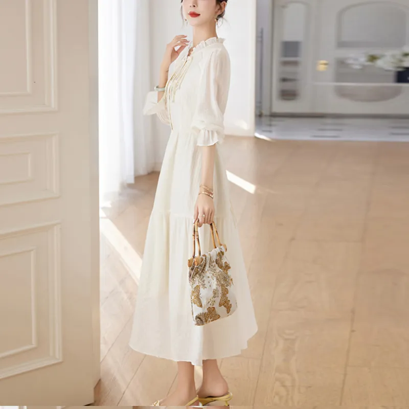 Mula Long Sleeved Dresses Women's White-4