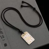 Hundred Blessings Square Pendant (Sterling Silver with Gold Plating)