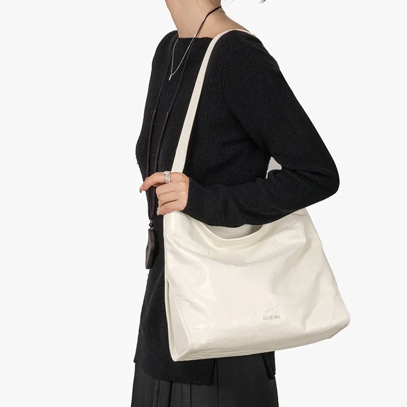 SHEPOK Cow Leather Shoulder Bag Crossbody Bag Tote Regular Unisex Silver/Black/White-9