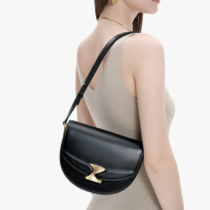 SHEPOK Cow Leather Saddle Bags Shoulder Bags Regular Women's Mocha Brown/Phantom Black/Jade White/Bordeaux Red-3
